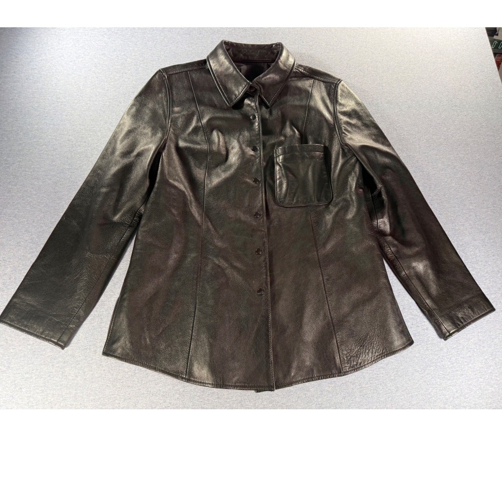 Liz Claiborne Black Lambskin Leather Snap Front Jacket Petite 12 P